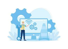 man is working on repairing the internet network concept flat illustration vector