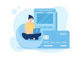 woman is investing using money online using a laptop concept flat illustration vector