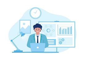 man studying trading on computer  concept flat illustration vector