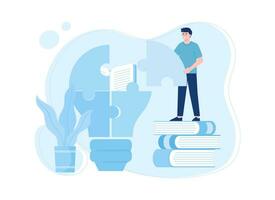 man learning to put together a puzzle concept flat illustration vector
