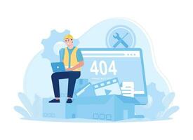 workers are fixing computer errors concept flat illustration vector