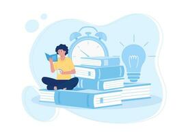 woman is reading a book concept flat illustration vector