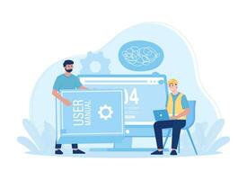 man and handyman fixing computer error concept flat illustration vector