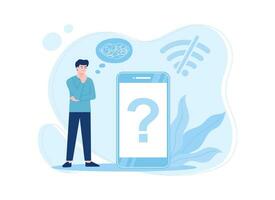 man thinks why handphone is no network concept flat illustration vector