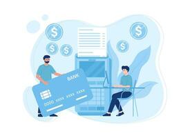 People are withdrawing money at ATMs using bank accounts concept flat illustration vector