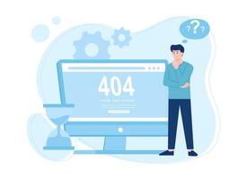 man at work fixing 404 not found concept flat illustration vector