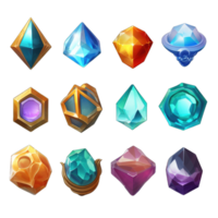 Set of colorful gemstones. Vector illustration isolated on transparent background, generative ai png