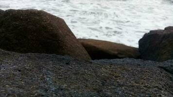 View of the waves and rocks on the beach photo