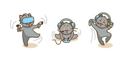 Naughty cat playing video games. Joystick, game console. Stickers, avatar icon. Vector illustration.