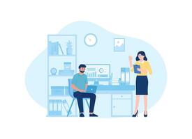 Meeting in workspace concept flat illustration vector