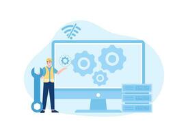 Repair troubleshooting on the computer concept flat illustration vector