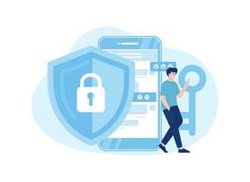Message encryption key on the phone concept flat illustration vector