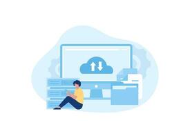 Moving data to cloud storage concept flat illustration vector