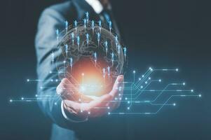 customer service, social media. digital marketing CRM concept Customer Relationship Management, Businessman touch icon with global structure customer network technology, Data exchanges development photo