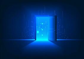 Technology background Gateway to the world of technology that accesses information and communication The inner door is a circuit of technology with attractive line elements. vector