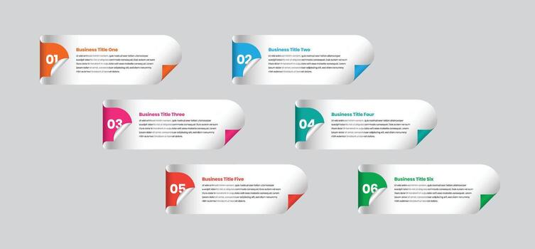 Six step modern and minimalist infographic card with abstract fold shapes vector