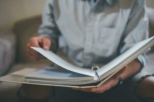 businessman holding files folder  in Document data system Report HR technology Concept, data analysis, research and development photo