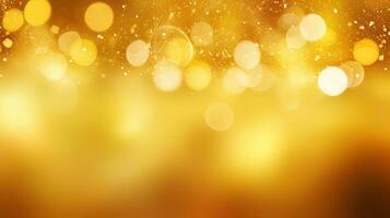 Gold glitters background. shimmering blur spot lights Bokeh Shiny gold light background texture. photo