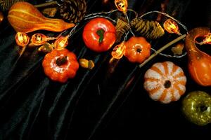 Halloween decorations background. Halloween Scary pumpkin head on wooden table Halloween holiday concept photo