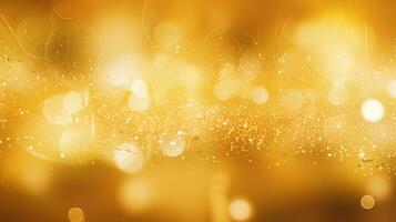 Gold glitters background. shimmering blur spot lights Bokeh Shiny gold light background texture. photo