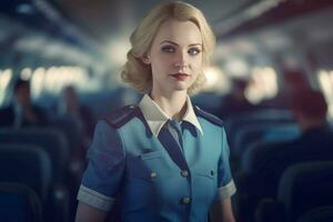 Woman fly attendant. Generate Ai photo