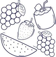 Black and white fruit collection illustration for coloring vector
