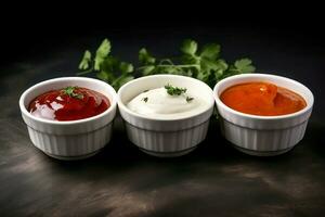 Sauces bowls different. Generate Ai photo