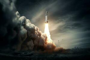 Rocket launch takeoff dramatic. Generate Ai photo