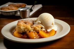 Peach cobbler plate. Generate Ai photo