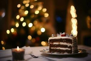 Piece cake christmas candles. Generate Ai photo