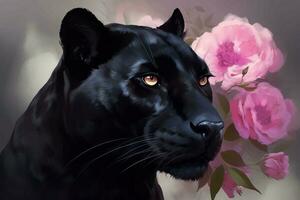 Panther head pink flowers. Generate Ai photo