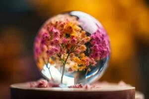 flores cristal vaso esfera. generar ai foto