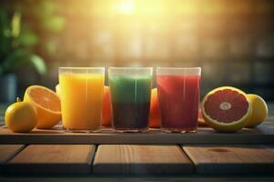 Fresh juices desk smoothies. Generate Ai photo