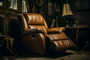 Recliner brown leather. Generate Ai photo