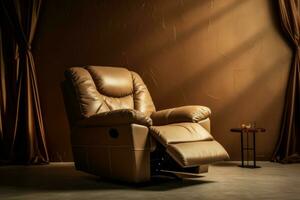 Recliner brown leather chair. Generate Ai photo