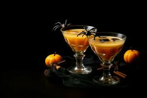 Halloween spider drinks glass. Generate Ai photo