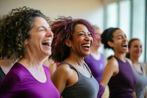 Zumba class laughing happy. Generate Ai photo