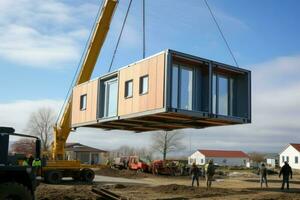 Prefabricated home lifted. Generate Ai photo