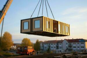 Prefabricated home lifted steel. Generate Ai photo