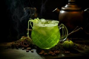 Halloween green punch drink. Generate Ai photo