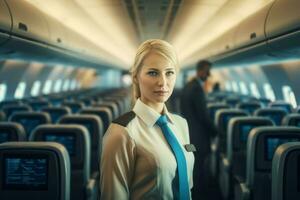 Woman fly attendant. Generate Ai photo