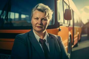 mujer autobús conductor. generar ai foto