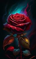 Red rose flower on dark background. photo