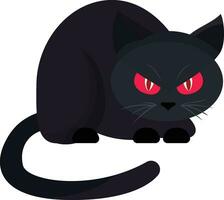 Evil black witch cat flat style vector illustration, Evil rare Witch Cat with red eyes stock vector image