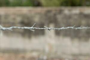 Barbed Wire on Blur Old Wall Background photo