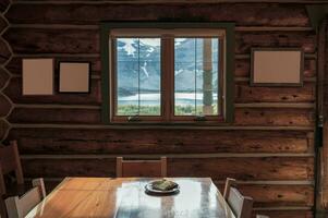 Served slice bread with hot espresso in a cup on  wooden lodge photo