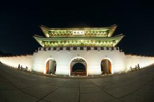 Night view of Gwanghwamun Gate in Seoul, South Korea photo