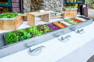 White table salad vegetable various types in tray photo