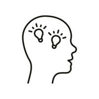 Inspiration and Creative Thinking Line Icon. Lightbulb in Human Head Linear Pictogram. Innovation Science Idea Outline Sign. Intellectual Process Symbol. Editable Stroke. Isolated Vector Illustration.