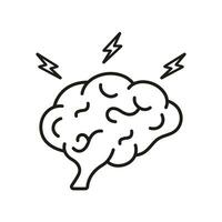 Brainstorming, Intellectual Process Symbol. Brainstorm Line Icon. Human Brain with Lightning Linear Pictogram. Think about Creative Idea Outline Sign. Editable Stroke. Isolated Vector Illustration.